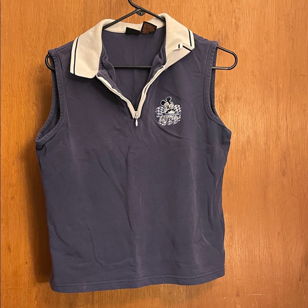 Navy Sleeveless Polo Shirt with Embroidered Logo